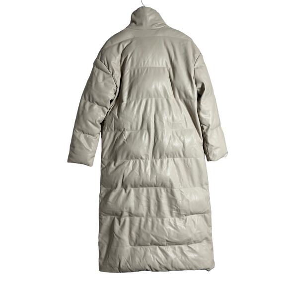 Something Navy Cream Faux Leather Oversized Trench Puffer Coat Size Small - Picture 13 of 16